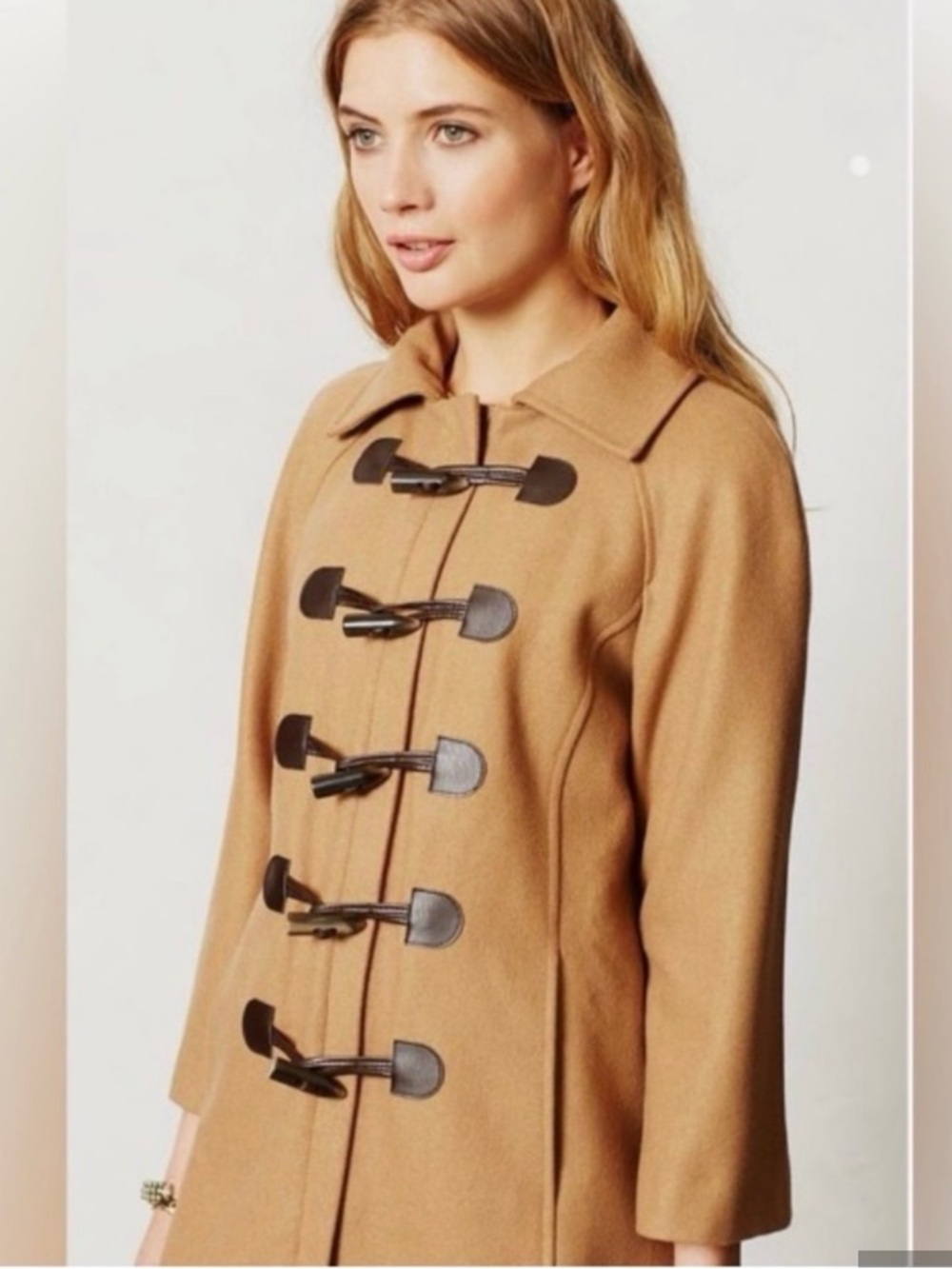 Anthropologie Elevenses Tan Wool Toggle Coat xs 2 - Picture 5 of 11